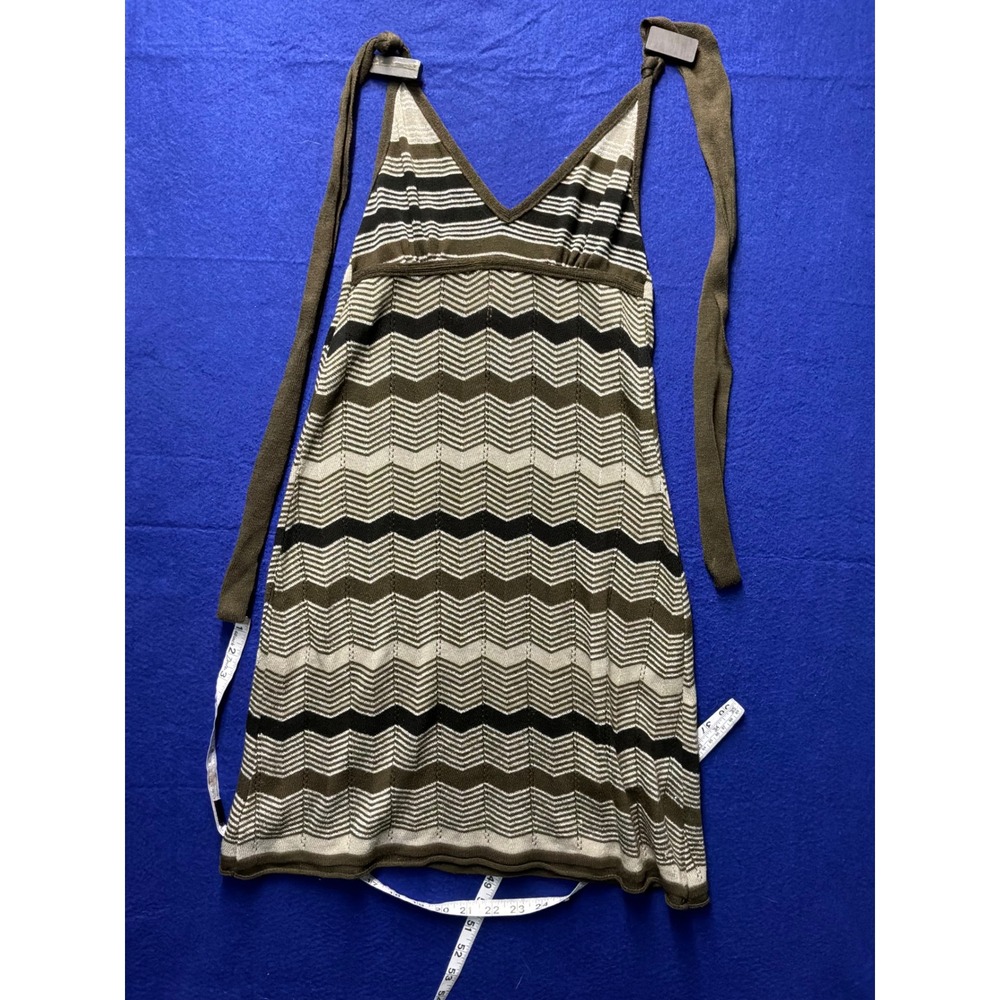Boho Womens XXl Chevron Knit Tie Strap‎ Mini Dress S Green Zigzag Metallic